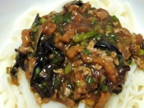 中華風豚肉とにんにくの芽のあんかけ麺